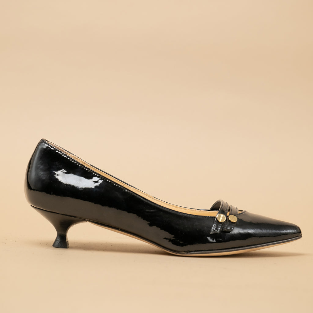 escarpin petit talon cuir vernis noir -vue de profil