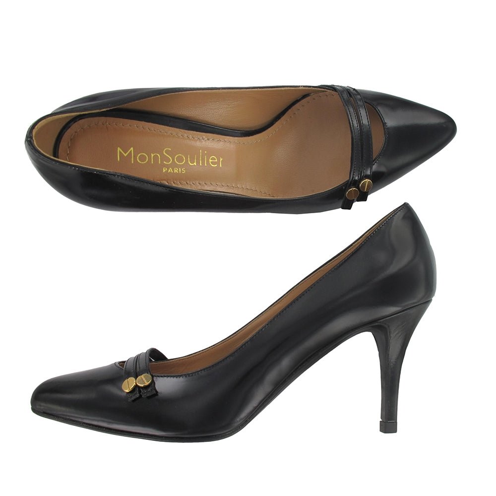 Escarpin à brides cuir glacé noir 