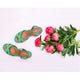 Espadrille petit talon cuir vert BURGOS