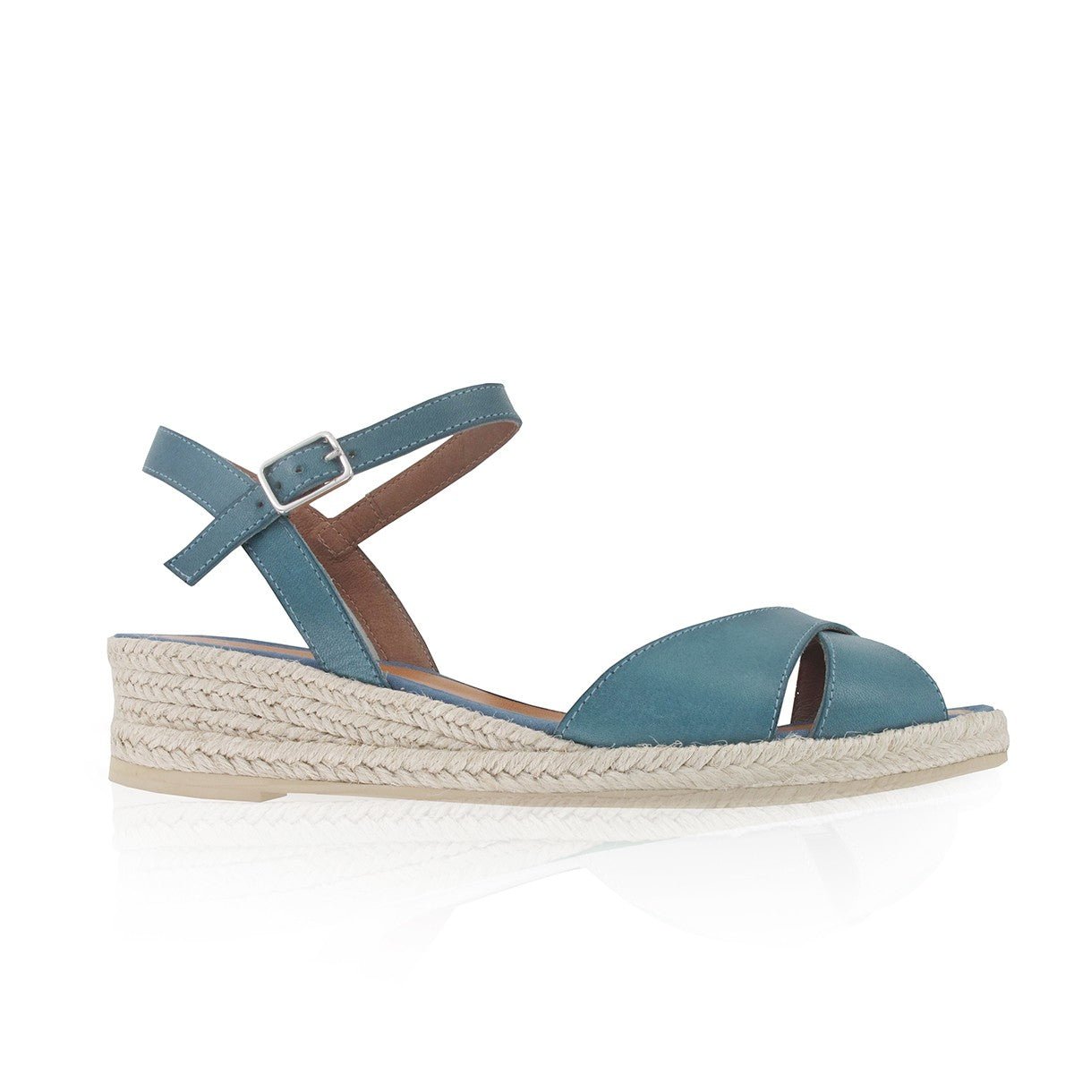 blue leather low heel wedge espadrilles designed in Paris by Mon Soulier