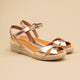 Espadrille petit talon cuir rose metal BURGOS