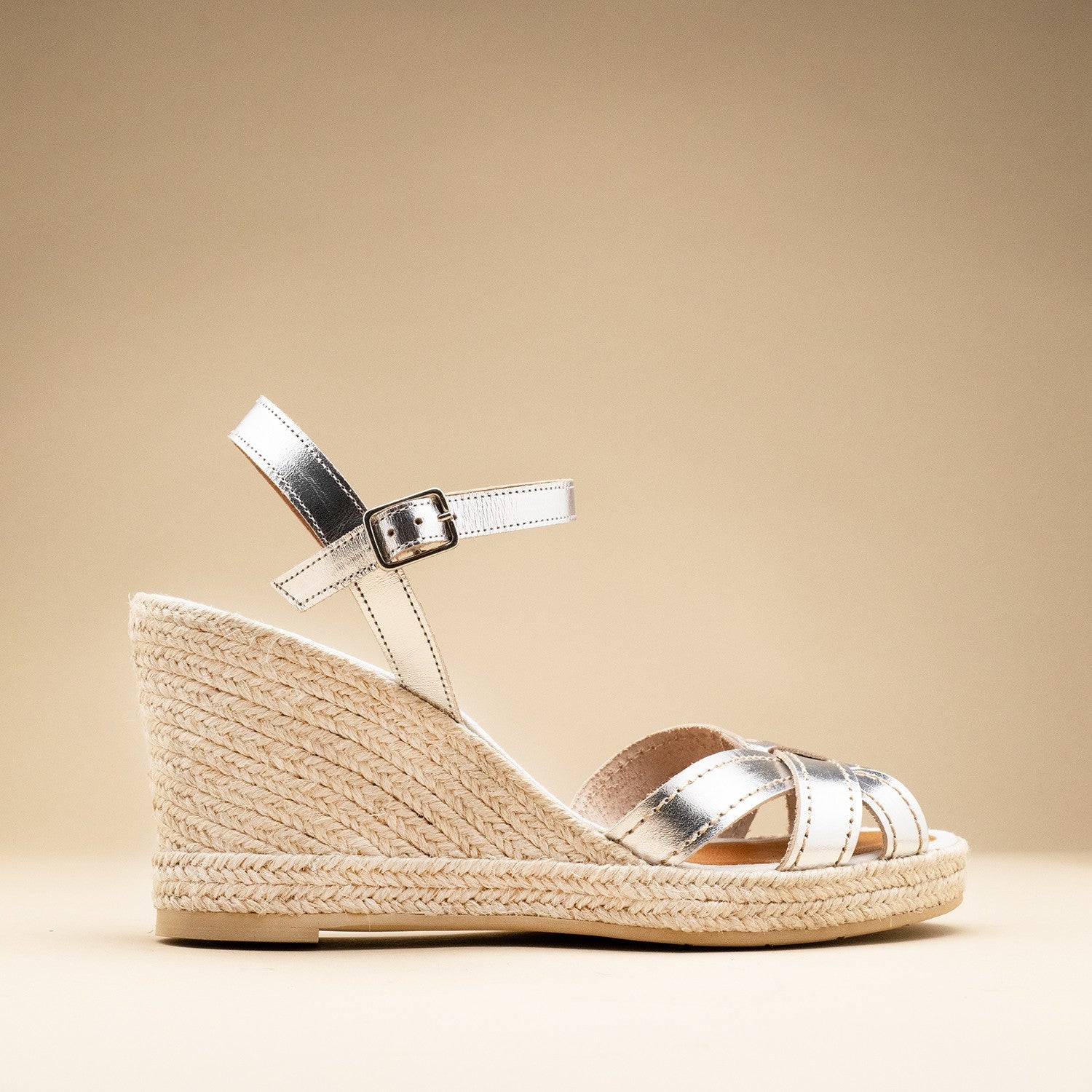 Silver leather wedge espadrilles MADRID