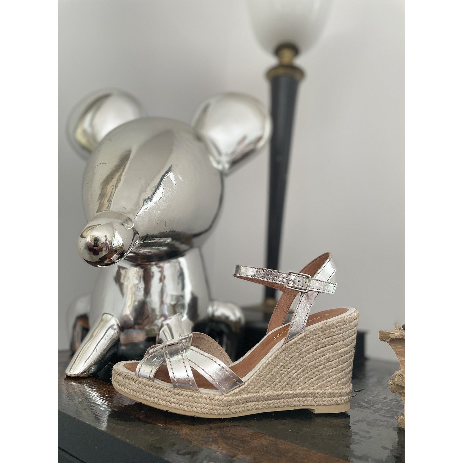 silver leather wedge espadrille sandal made for your summer Mon Soulier