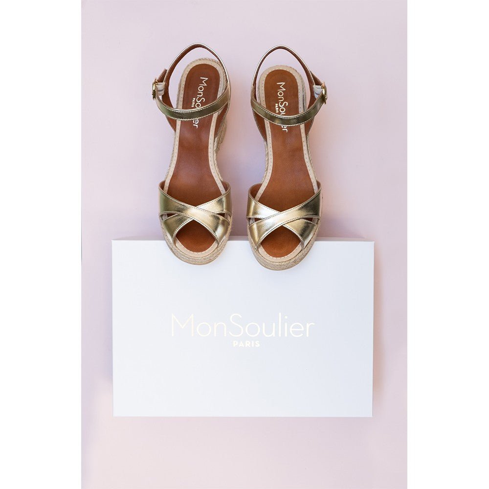 Espadrilles compensées cuir or