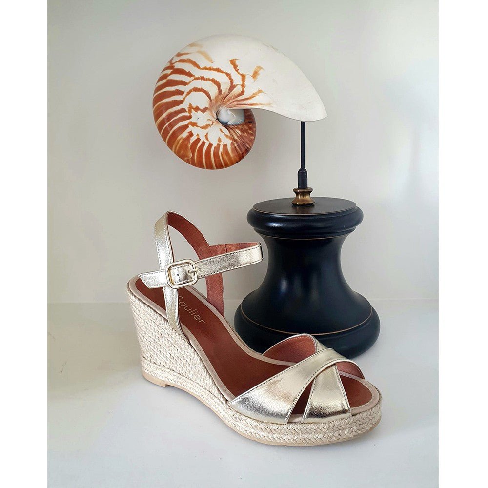 Espadrilles compensées cuir doré
