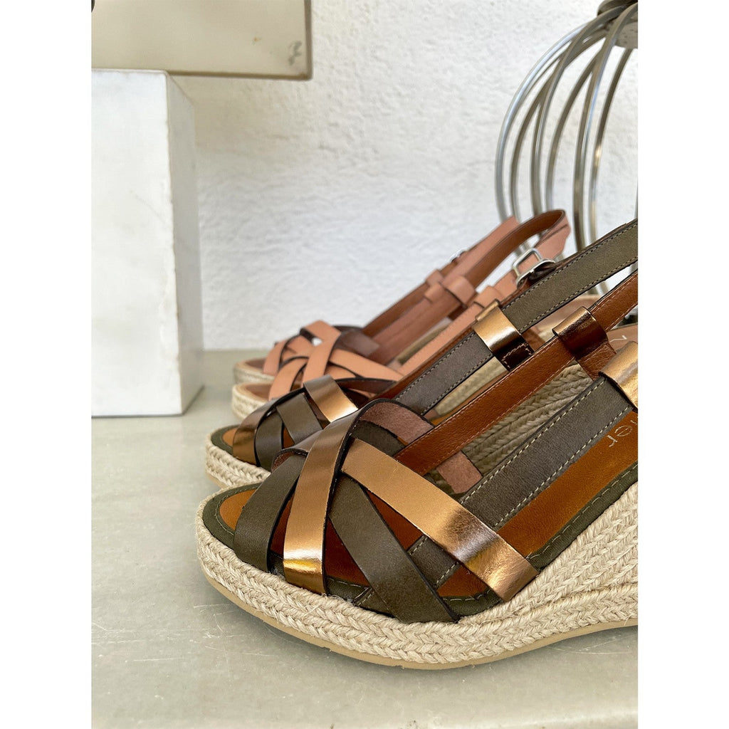 Espadrilles compensées cuir kaki