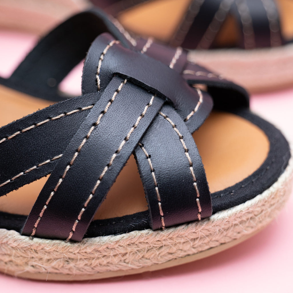 Espadrilles compensées cuir noir  ELDA