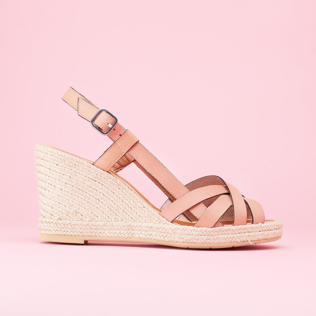 Espadrilles compensées cuir rose poudré