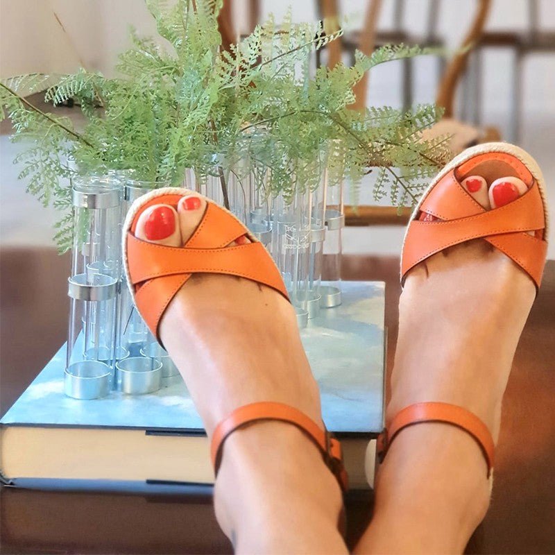 Espadrille compensée cuir orange 