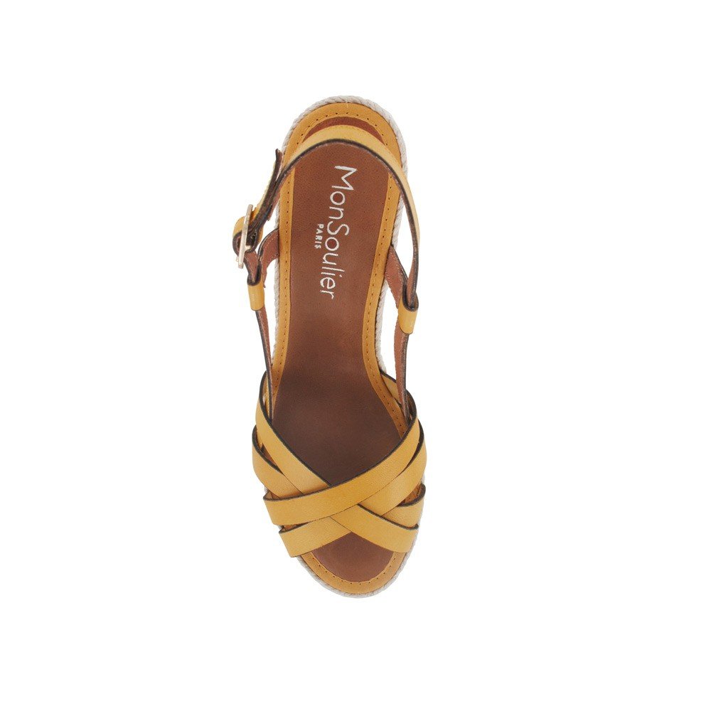 Espadrille compensée cuir jaune safran