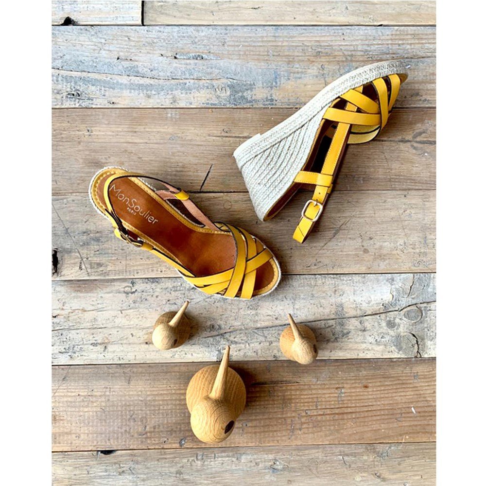 Espadrille compensée cuir jaune safran