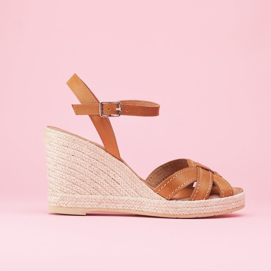 Espadrilles cuir camel surpiqure ELDA