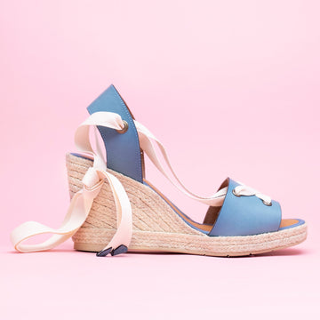 Espadrilles lacets cuir bleu PALMA