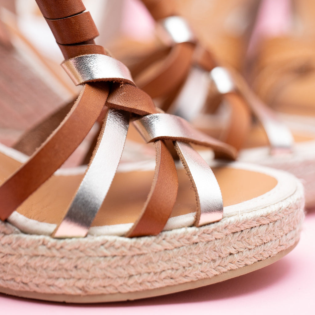 Espadrilles torsadée camel et or BARCELONA