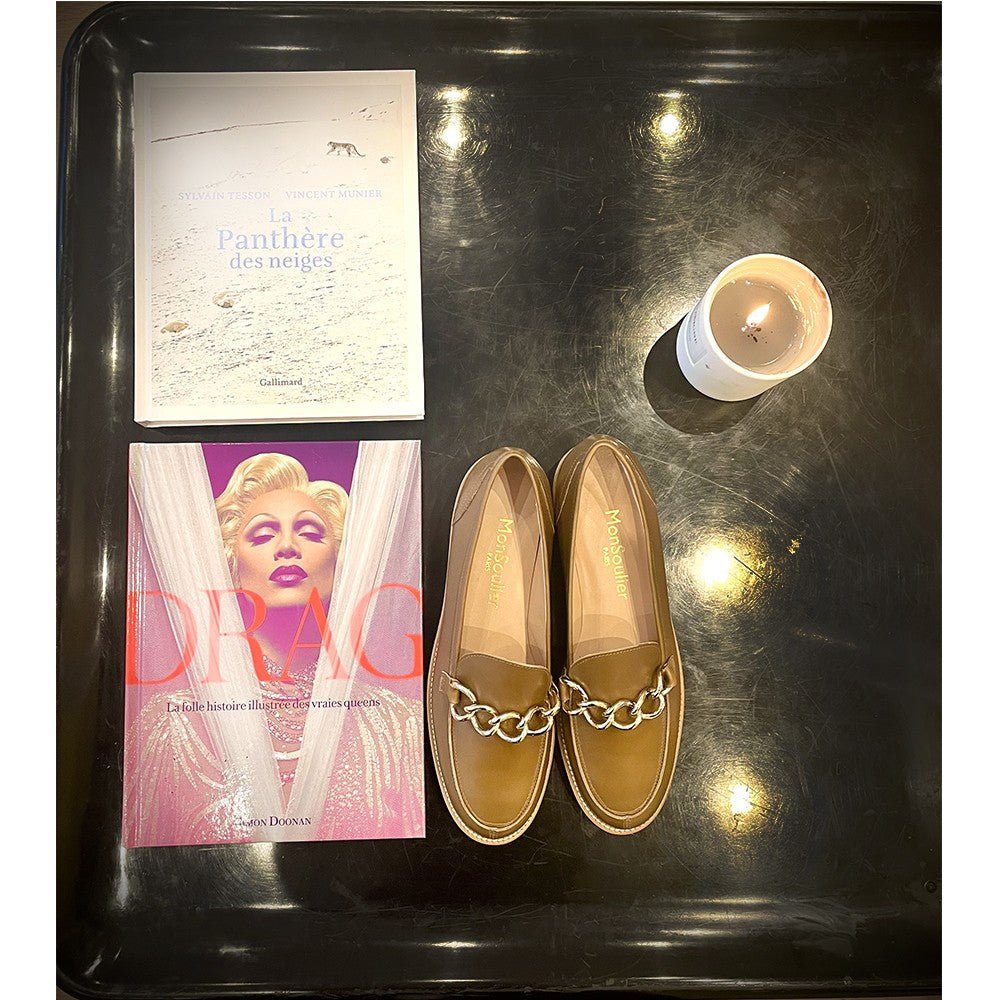 Mocassin femme cuir beige grosse semelle