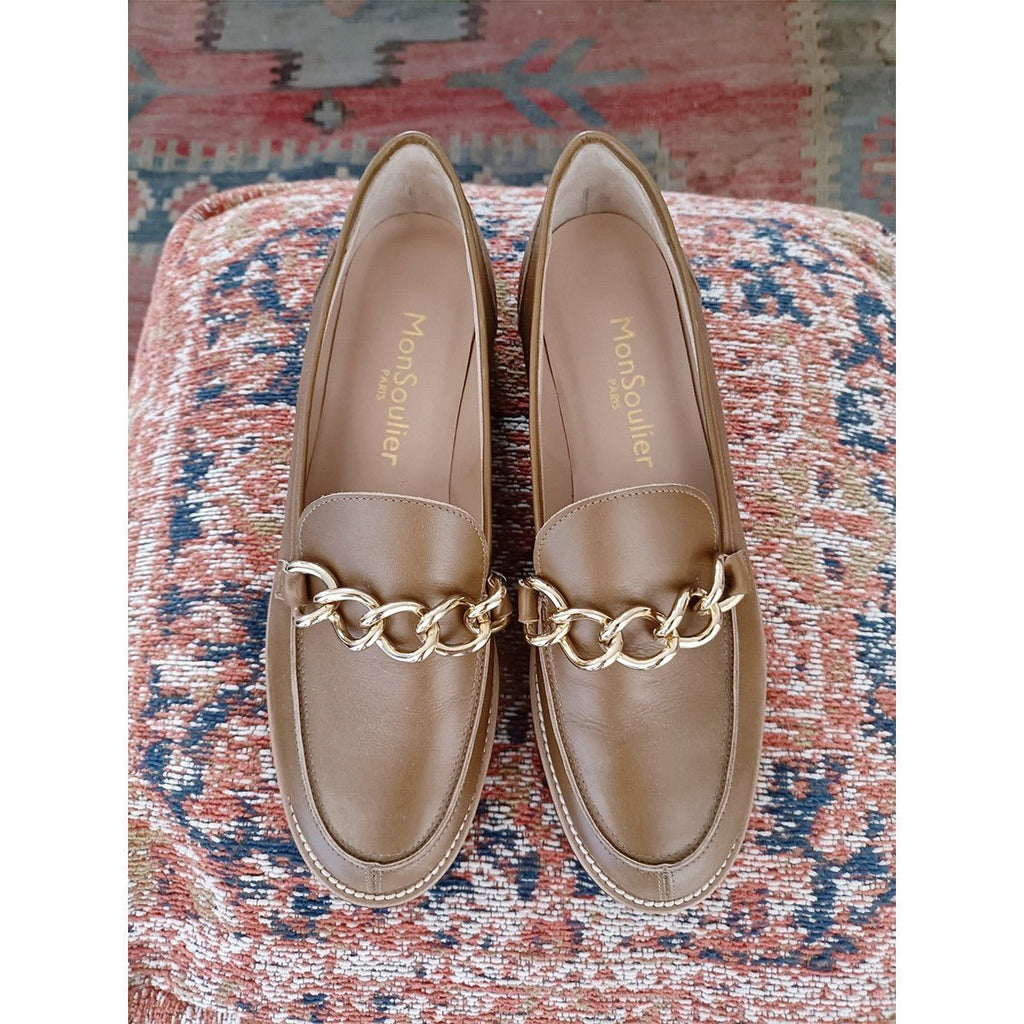 Mocassin semelle gomme cuir beige