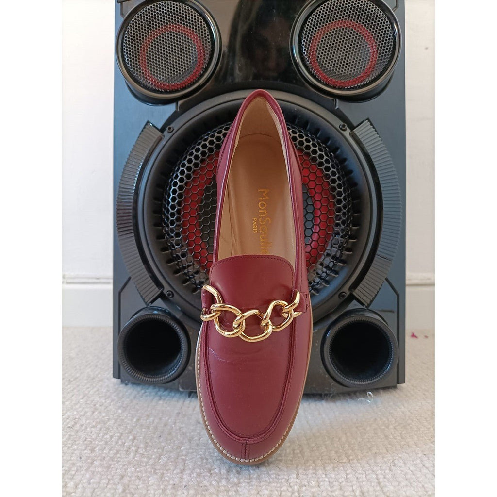 Mocassin femme cuir bordeaux semelle gomme 