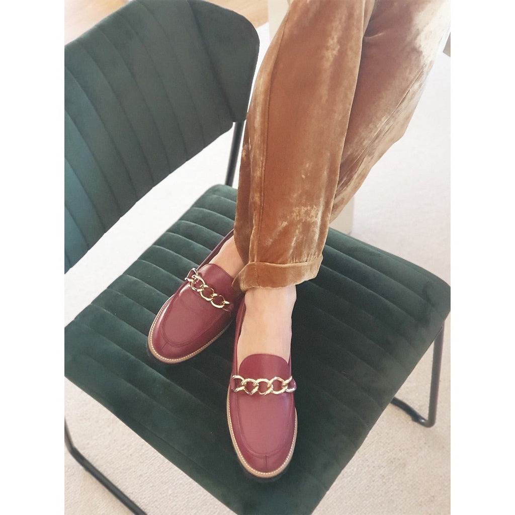 Mocassin femme cuir bordeaux semelle gomme 