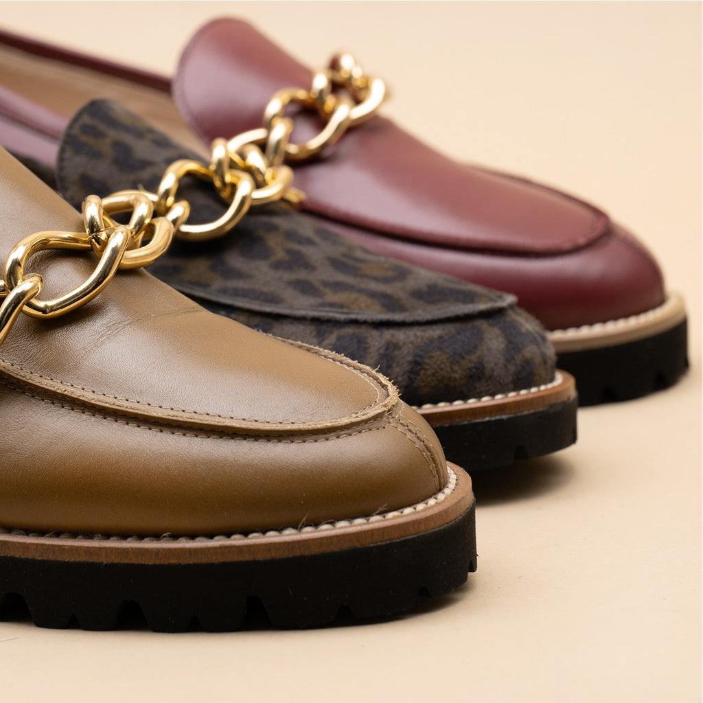 Mocassin femme cuir bordeaux semelle gomme 