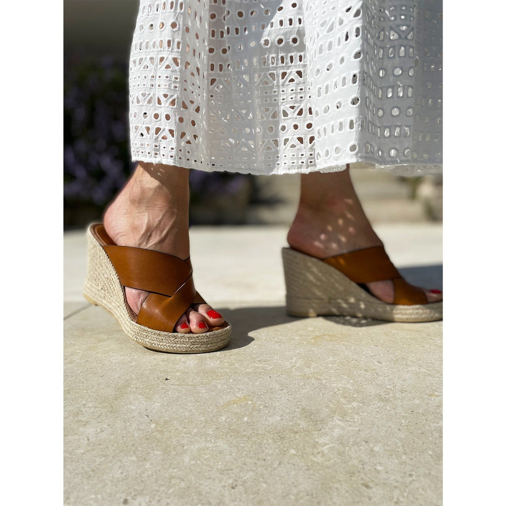 Mule compensée cuir camel TOLEDO