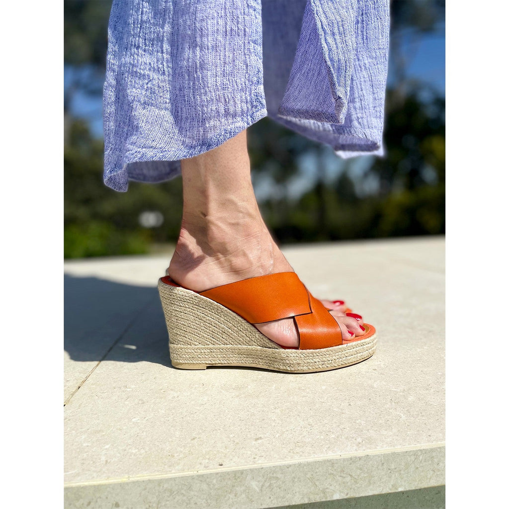Mule compensée cuir orange TOLEDO