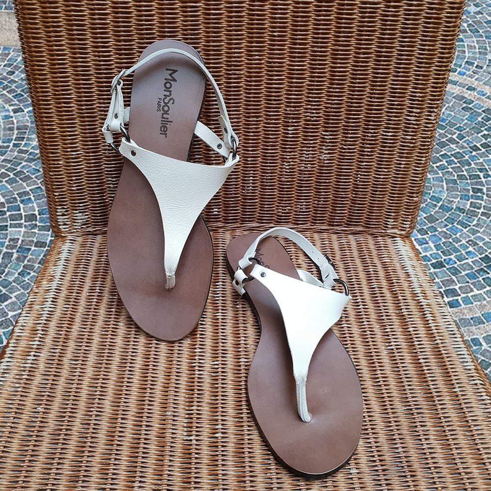Nu-pieds cuir blanc mon soulier
