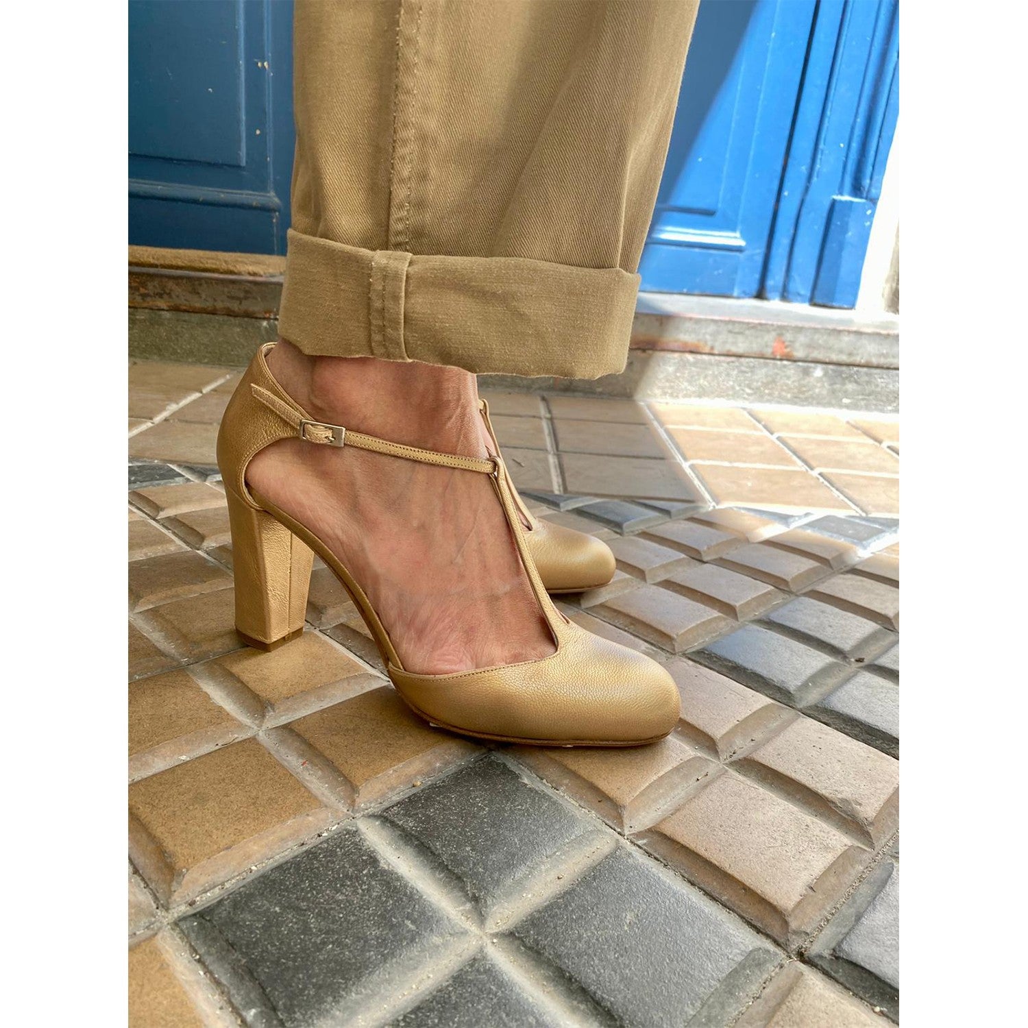 Shoes Salome Femme Cuir Talon Carré Talon Salomé Salome A Talon