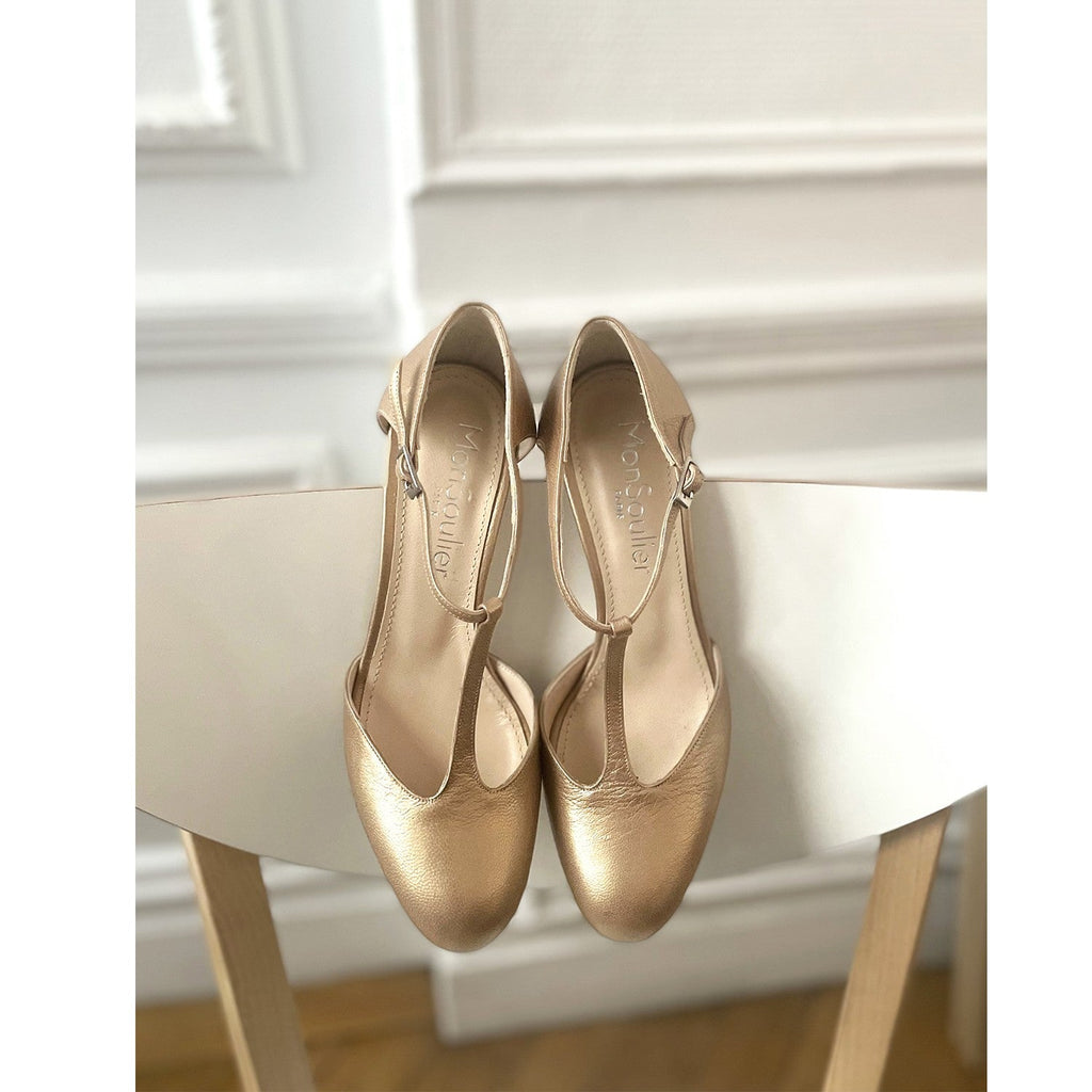 Salomé cuir champagne doré