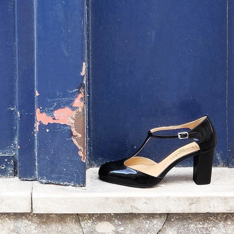 Salomés cuir vernis noir fabrication italienne 