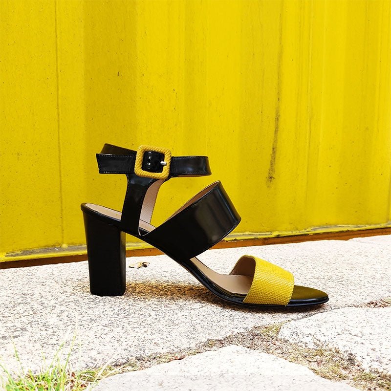 Sandale brides cuir jaune et noir italie