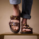 Sandales plates cuir marron et strass PAROS