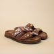 Sandales plates cuir marron et strass PAROS