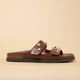 Sandales plates cuir marron et strass PAROS