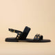 PATMOS Black Leather Flat Sandals with Studs