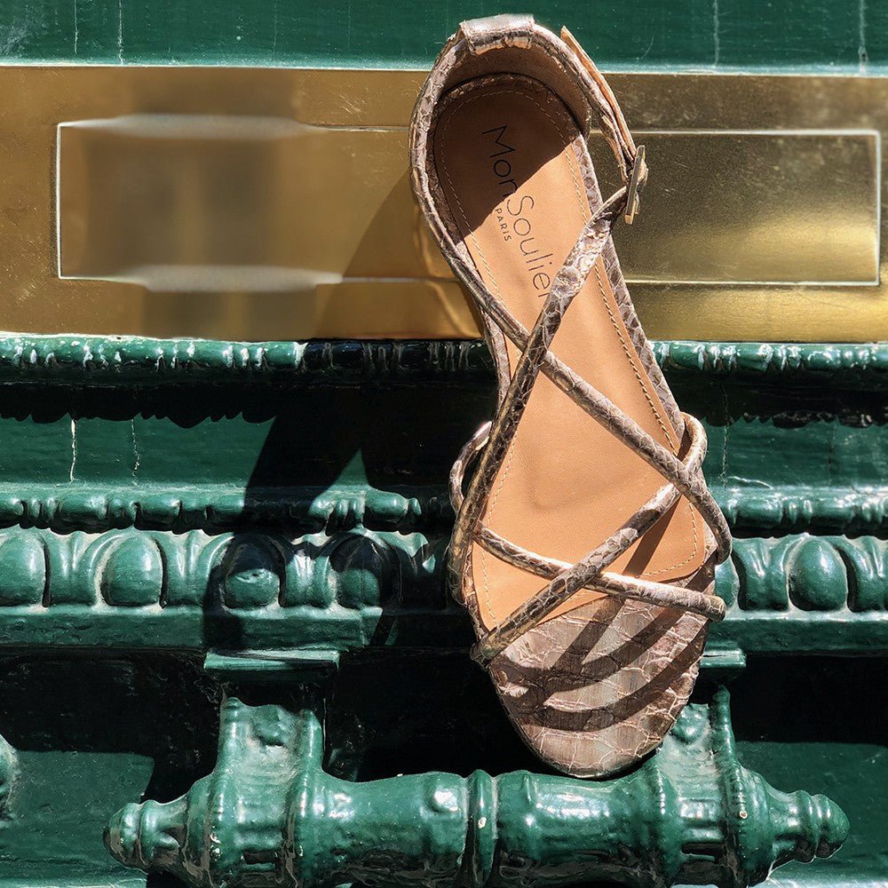 Sandale plate cuir python rose CASA