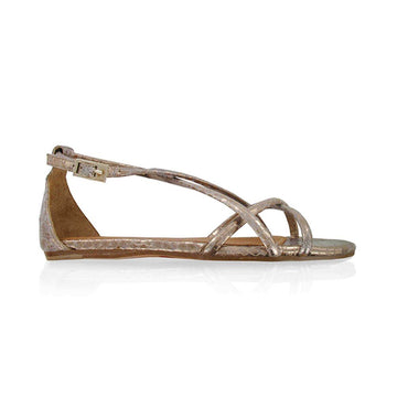 Sandale plate cuir python rose CASA