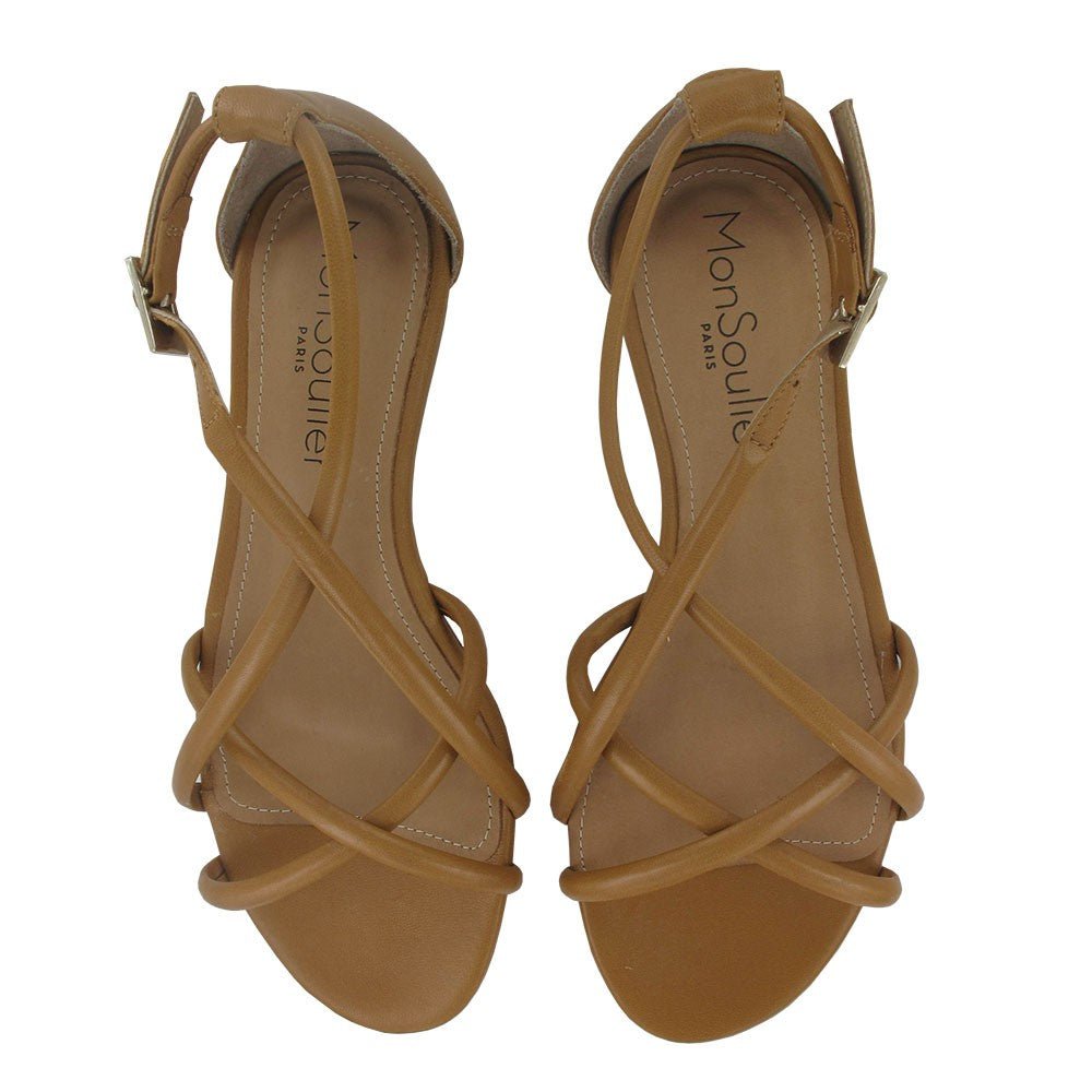 Sandale plate cuir naturel 