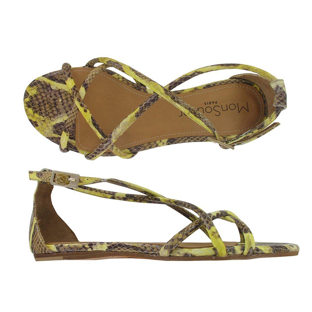Sandale plate femme python jaune 