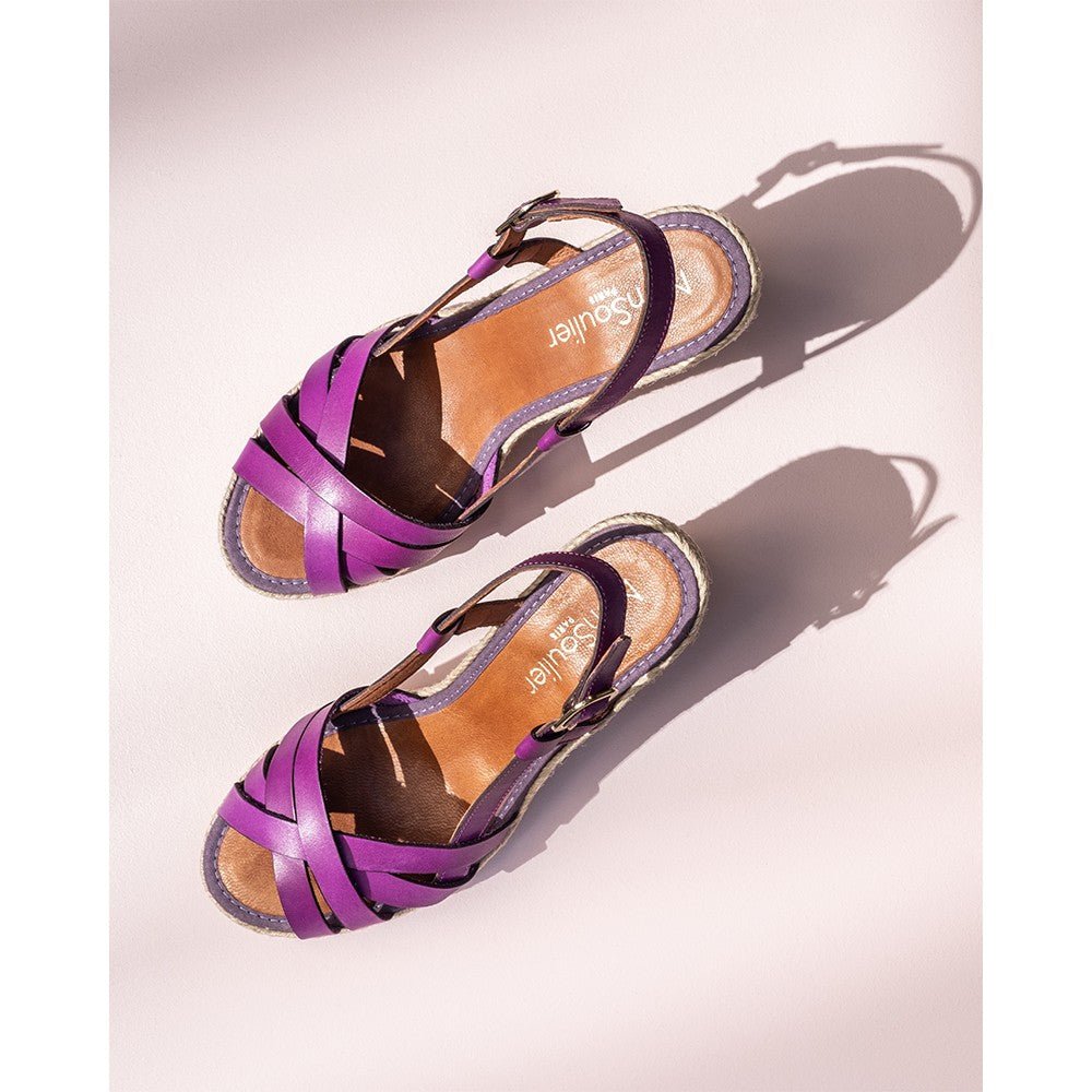 Espadrilles compensées cuir violet 