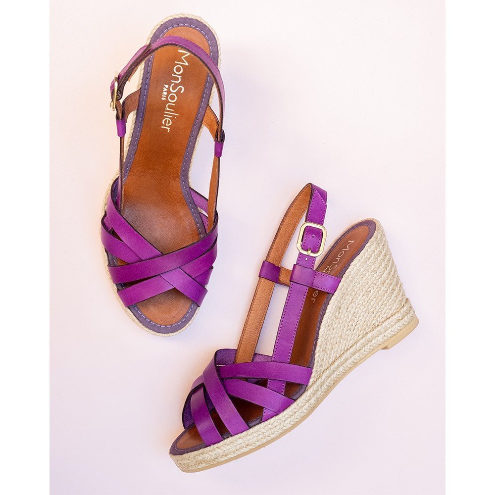 Espadrilles femme cuir violet 