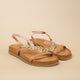 Sandales plates cuir camel bijoux doré NAXOS