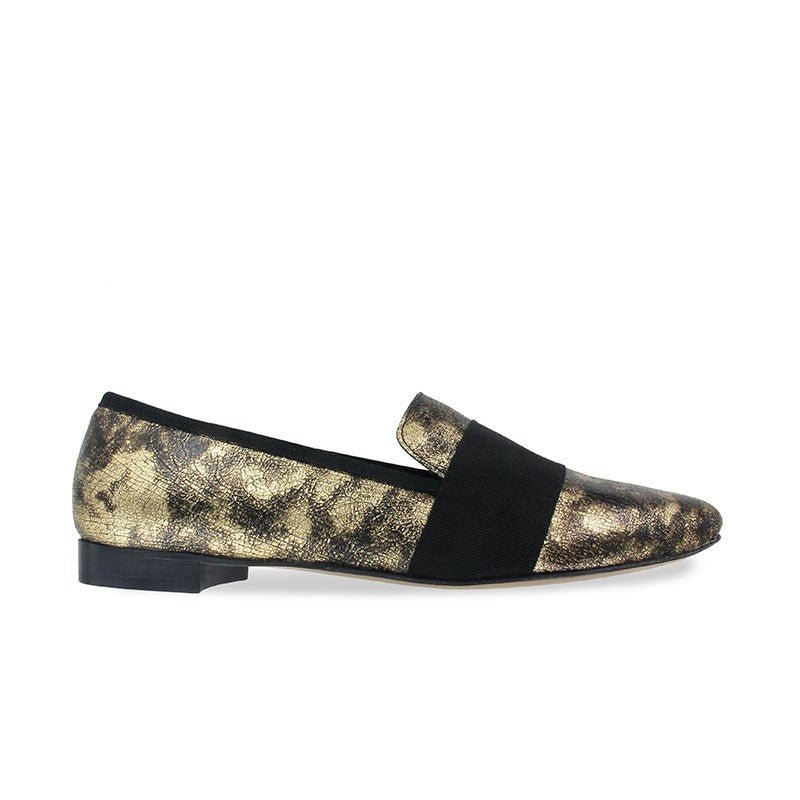slipper femme cuir or et noir
